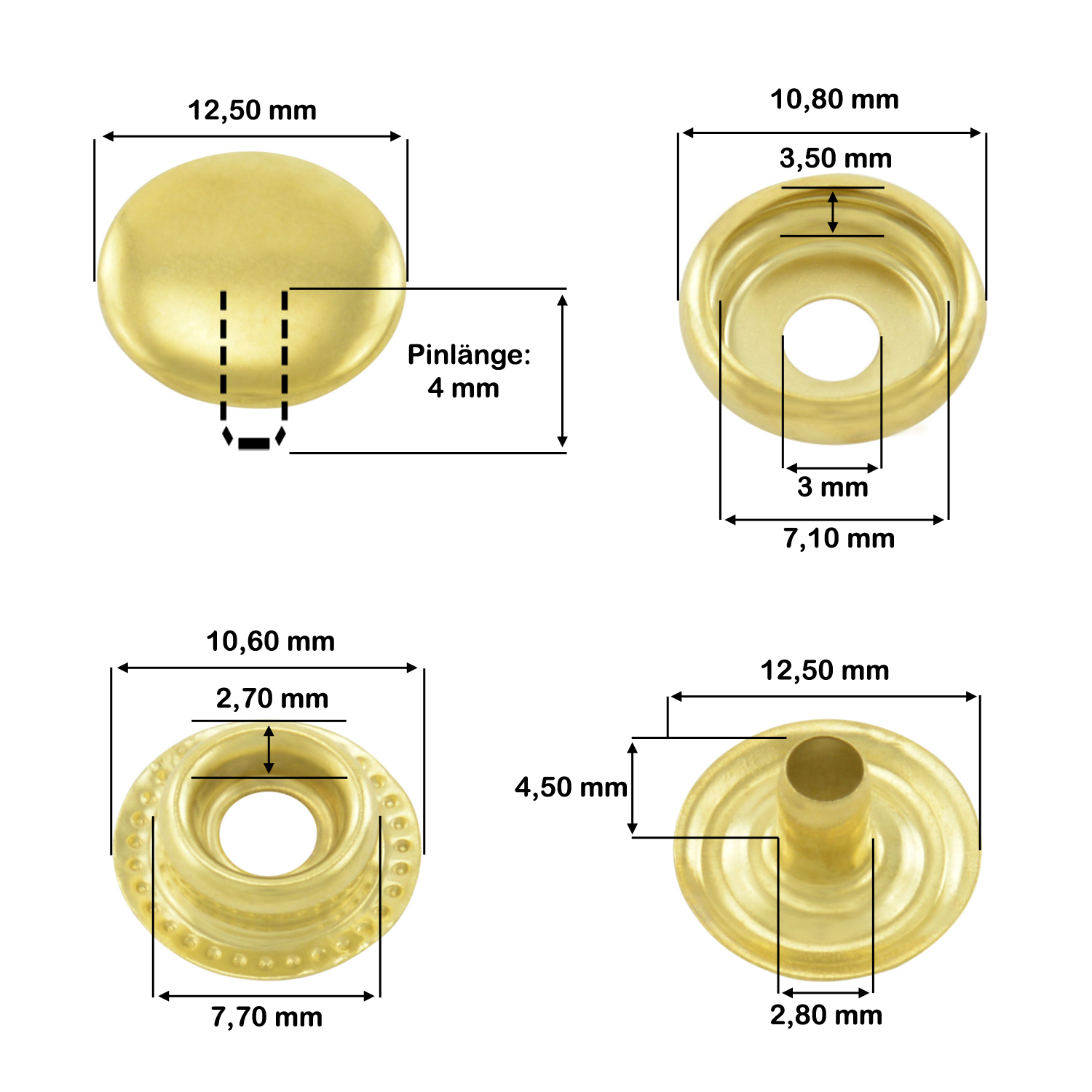 Maßskizze — Ringfeder Gold, Kappendurchmesser 12,5 mm