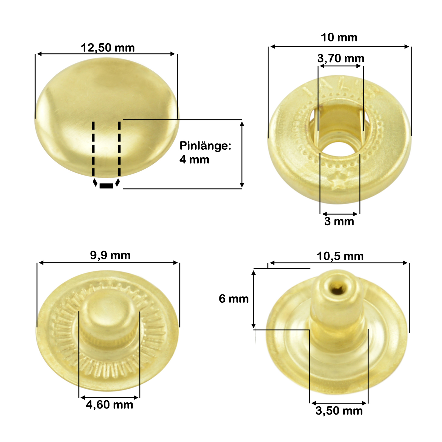 Druckknopfmasse S Feder gold 125mm