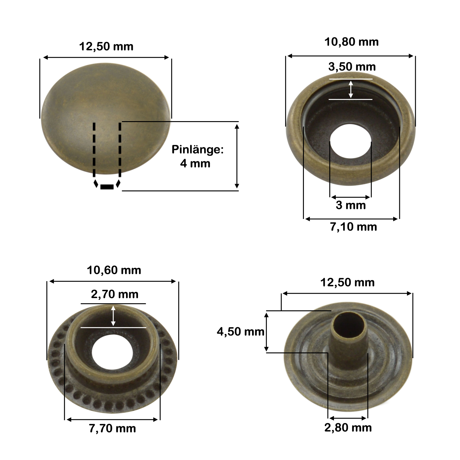 Maßskizze — Ringfeder Antik, Kappendurchmesser 12,5 mm