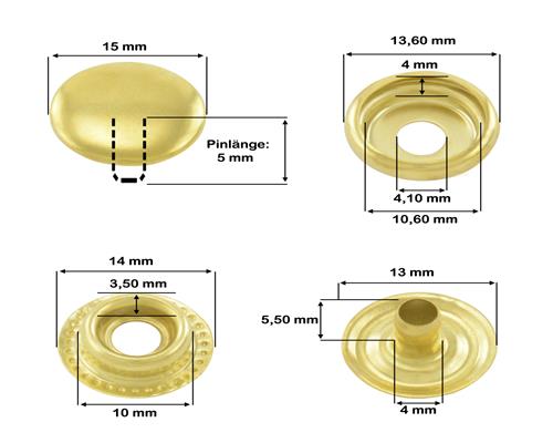 Maßskizze — Ringfeder Gold, Kappendurchmesser 15 mm